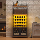 Bigbiglife Wine Rack Freestanding Floor with LED Lights, 4-Tier Industrial Wine Rack, Bar Cabinet for Liquor and Glasses, Wine Storage Cabinet for Living Room, Home Bar Bigbiglife