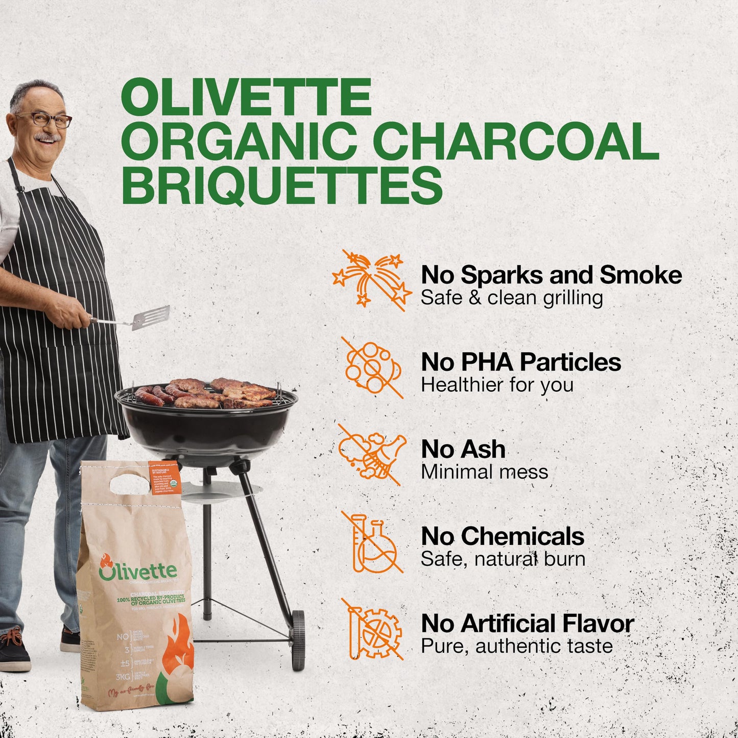 Organic Charcoal Briquettes by Olivette, Reusable Charcoal for Grilling, USDA Certified, Recycled Olive Tree Byproduct, Ready to Light, 6.6 lb. Bag Equal to 20 lb. of a Regular Charcoal, 2-Bag Pack