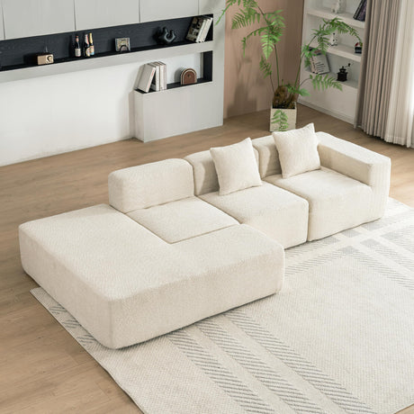Merax 116.5" Minimalist Cloud Sectional Couch with L-Shape Chaise, Cream Modern Modular Sofa with Deep Seat, White Convertible 4 Seat Sleeper Couches Set for Living Room, No Assembly Required, Beige Merax