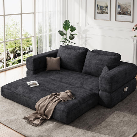 Jocoevol 75'' Queen Folding Convertible Sofa Bed with Large Pillow, 4-in-1 Floor Foldable Futon Sofa Bed, Chenille Boneless Mattress Couch, Floor Sleeper Sofa Chair Bed for Living Room/Bedroom, Black Jocoevol