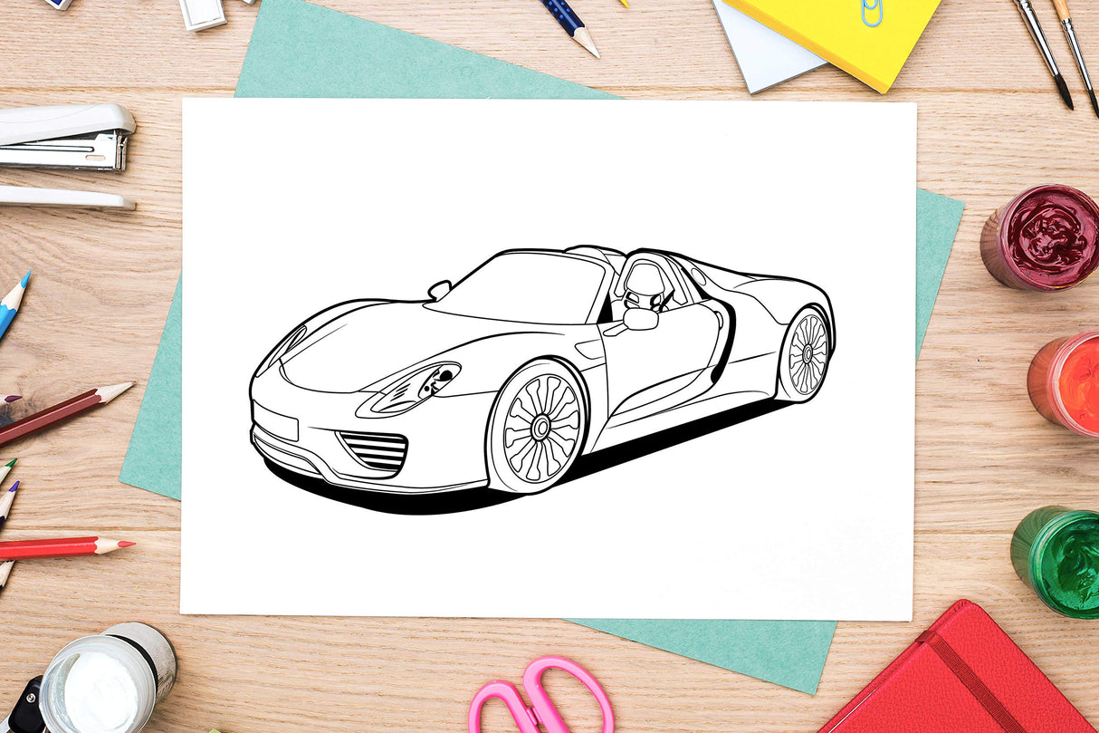 Sports Cars Coloring Book: A Collection of 45 Cool Supercars | Relaxation Coloring Pages for Kids, Adults, Boys, and Car Lovers WoodArtSupply
