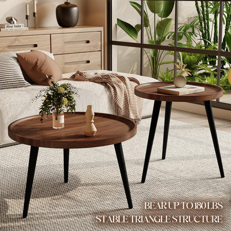 Semjar 2 Pcs Mid Century Modern Round Coffee Tables for Living Room,Easy Assembly Nesting Coffee Tables,Natural Wood Color Minimalist Circle Coffee Tables for Bedroom Office Balcony Yard Semjar