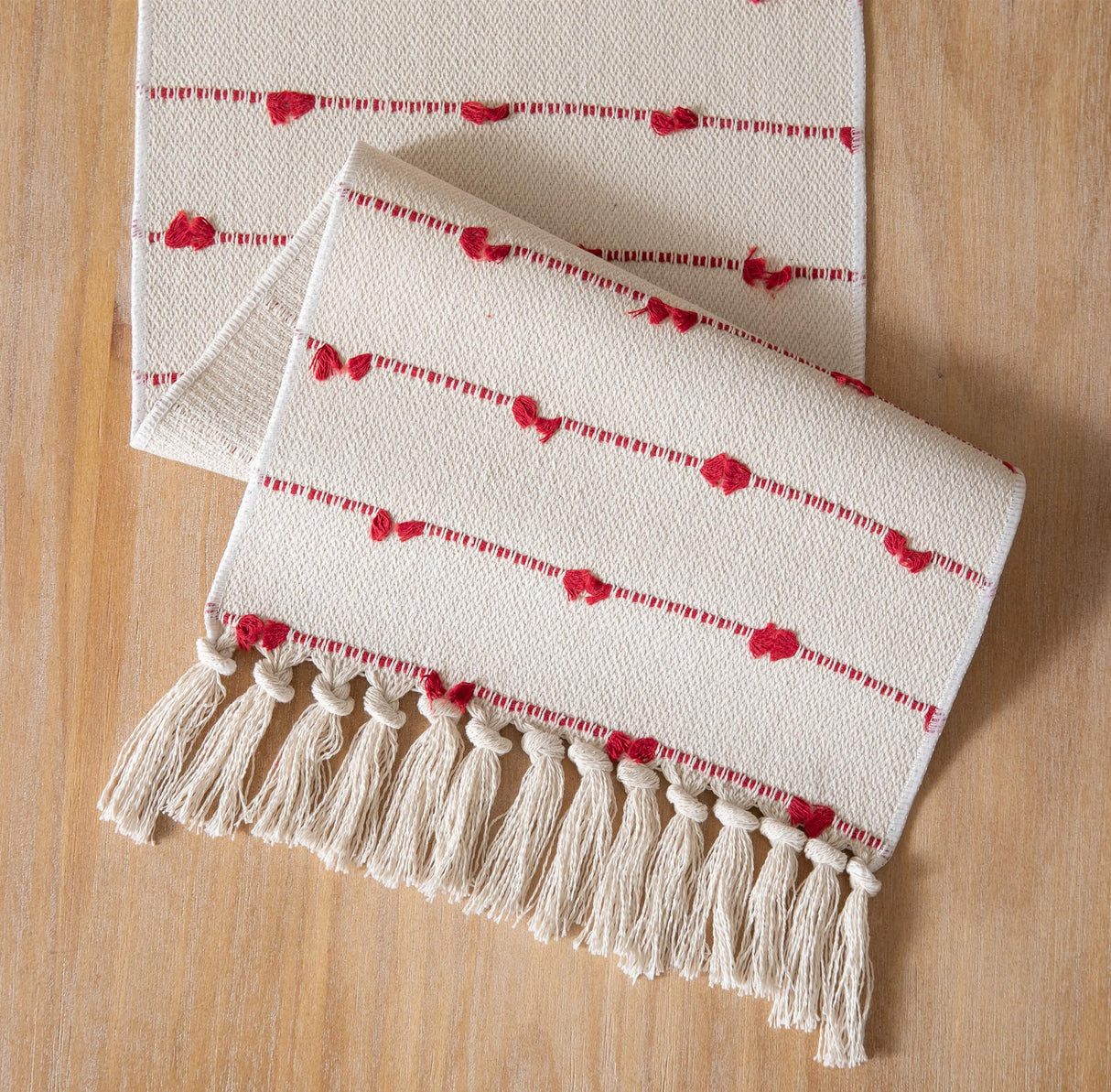 Caflife Christmas Table Runner 90 Inchs Long for Modern Farmhouse Room Home Christmas Decorations, Boho Red Table Runner, Natural Cotton Woven with Tassels for Holiday Kitchen and Dining Table Decor Caflife