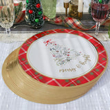Kate Aspen 13" Disposable Holiday Placemats/Chargers, 24-Pack – Spillproof & Durable Merry & Bright Christmas Tree Design & Festive Red & Green Plaid Border Kate Aspen