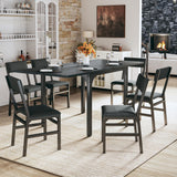 7-Piece Dining Table Set for 4-6, Extendable Kitchen Table Cushion Chairs Set of 6 with 6 Chairs, Rectangle Dining Table with Metal Frame & MDF Board, Folding for Small Apartment Saving Space, Black HUAHUU