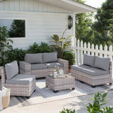 Muphyers 6-Piece Outdoor Patio Furniture Set Wicker Sectional Sofa Set, Patio Conversation Set with Thickened Cushions & Coffee Table for Garden, Backyard, Poolside, Grey Muphyers