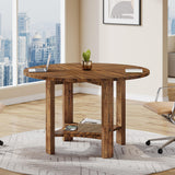 Tribesigns 4FT Round Conference Table for 4, 47-Inch Office Meeting Table with Storage Shelf and Large Tabletop, Mid-Century Modern Seminar Boardroom Desk for Office Conference Room, Walnut Tribesigns