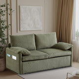 CAPCAEK Queen Size Pull Out Couch Sleeper Sofa Bed, 3-in-1 Convertible Futon Couch for Living Room with Storage Pockets & Arm Pillows, Modern Corduroy Sofa Bed(Green) CAPCAEK