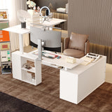 Homsee Electric Height Adjustable Standing Desk with Storage Cabinet, U-Shaped Computer Desk with Drawer & Open Shelves for Home Office, Workstation Desk for Writing Study Work Executive, White Homsee