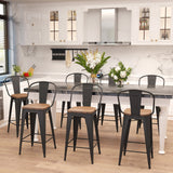 Aklaus Metal Bar Stools Set of 4,24 inch Barstools Counter Height Bar Stools with Backs Farmhouse Bar Stools with Larger seat High Back Kitchen Dining Chairs Modern Bar Chairs Matte Black Stool Aklaus