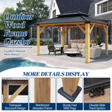 COVERONICS 11FT x 13FT Outdoor Cedar Wooden Gazebo - Patio Wood Frame Gazebo with Galvanized Steel Hardtop, Heavy-Duty Hardtop Gazebo for Garden, Poolside, Deck, Backyard COVERONICS