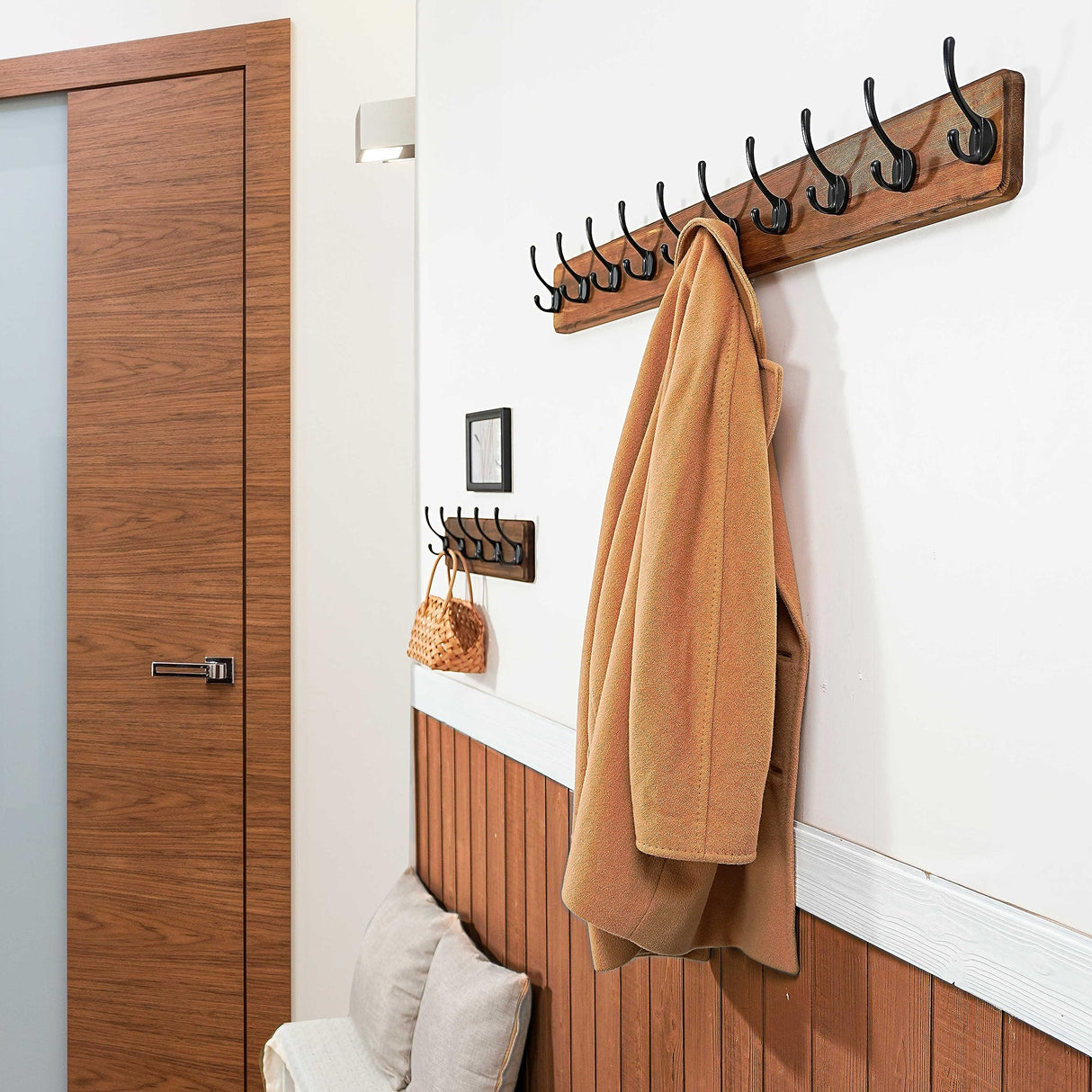 WEBI Rustic Coat Rack Wall Mount,10 Hooks,38 9/16" Long Coat Hooks Wall Mounted,16’’ Hole to Hole,Wood Coat Hanger Wall,Hook Rack Hooks for Hanging Coats,Jacket,Clothes,Hats,Brown WEBI