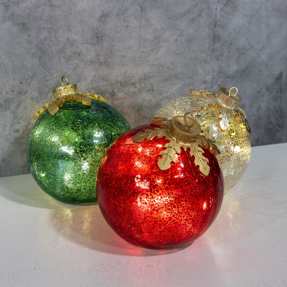 LumaBase Battery Operated Glass Tabletop Christmas Ornaments - Set of 3 Lumabase