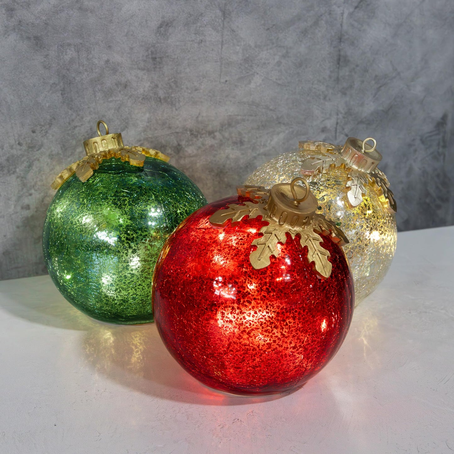 LumaBase Battery Operated Glass Tabletop Christmas Ornaments - Set of 3