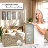 3D Wooden Floral Bathroom Wall Decor (Set of 4) Lightweight, Ready-to-Hang Framed Wall Art For Living Room, Bedroom, or Office - Premium Boho Botanical Farmhouse Decorations - Gift-Boxed Tide and Tales