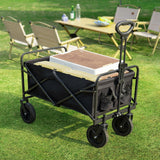 Sweetcrispy Collapsible Foldable Wagon Cart, Large Capacity Garden Beach Cart with All-Terrain Wheels, Heavy Duty Utility Grocery Wagon with Drink Holders for Shopping Sports Camping - 30IN Black Sweetcrispy