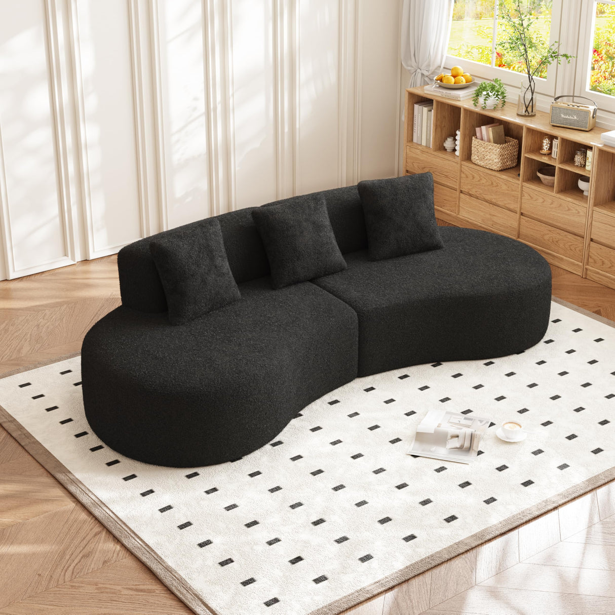 RAVADOEN 109" Curved Couch, Raindrop Velvet Fabric Modern 5 Seater Curved Shaped Sectional Sofa for Living Room, Bedroom, Office, No Assembly RAVADOEN