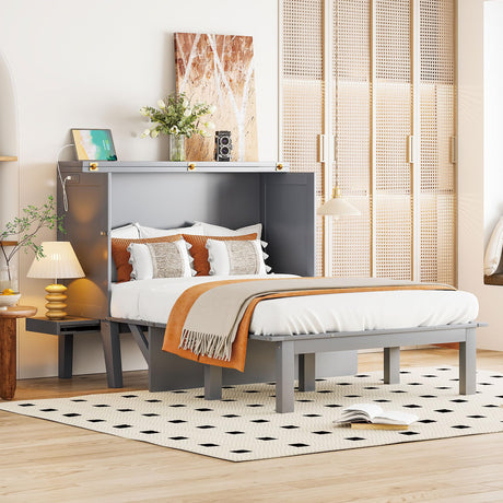 Merax Full Size Murphy Bed with USB Port and Removable Shelves on Each Side, Grey Merax