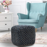 LR Home Evette Rios Black/Blue/White Transitional Polyester Square Ottoman Pouf for Home Decor | Hand-Made Modern Pouf Foot Rest for Bedroom & Living Room Decor | 16 x 16 x 16 Stuffed Pouf for Seating L.R. Resources Inc