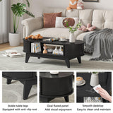Coffee Table with 2 Hidden Storage,Mid Century Modern Coffee Table with Fluted Finish,Wood Center Tables Oval Coffee Tables with Flip-Top Lids for Living Room Home Office (Black) Mxtxmy