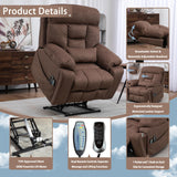 PUG258Y 4-Motor Power Lift Recliner Chair for Big and Tall Seniors: 9689Pro Lay Flat Lift Chair with Heat and Massage, Reclining to 180, Adjustable Headrest and Lumbar - Velvet Fabric - Nut Brown PUG258Y