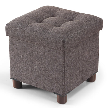 BRIAN & DANY Small Ottoman with Storage, Small Storage Ottoman, Folding Foot Stool with Wood Legs for Living Room and Bedroom Linen Rest Seat, 12.6"x12.6"x12.8" - Brown BRIAN & DANY