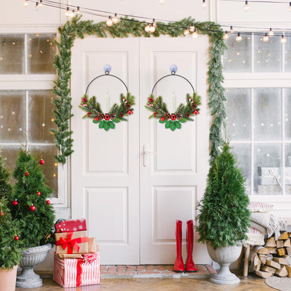 2Pack Christmas Wreaths for Front Door with LED Taper Candles, 16-inch Window Wreath Christmas with Light & Remote, Battery Operated Outdoor Winter Ornaments Christmas Decorations丨Basic丨