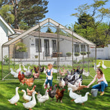 Large Metal Chicken Coop, 13.1 Ft Large Chicken Runs for Yard with Cover, Spire Roof Metal Chicken Coop with Lock for Outdoor, Backyard, Farm, Duck, Rabbit Hipicute