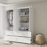 LABROSKIA Bedroom Armoire Wardrobe Closet with 4 Drawers: 74" White 4 Doors Wood Storage Cabinet, Hanging Rod and Ample Storage Space (Modern, White) LABROSKIA