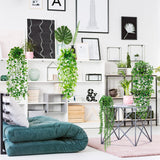 Artificial Hanging Plants for Shelf, 4 Pack Fake Potted Greenery Faux Eucalyptus Vine, Mandala Vine, String of Pearls,Pea pod Leaves in Pot for Office Living Room Bathroom Indoor Outdoor Décor Palonu