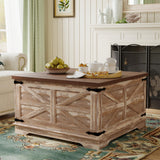 senlin Farmhouse Coffee Table, Heavy-Duty Coffee Table with Storage, Square Wood Center Table Set for Living Room with Pull Up Large Hidden Storage Compartment,Rustic Brown senlin