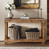 SMARTSTANDARD 46-Inch Long Console Table, Farmhouse Console Sofa Table, Solid Wood Entryway Table for Hallway, Living Room, Entrance, 2 Tiers, Easy Assembly, Natural Brown SMARTSTANDARD