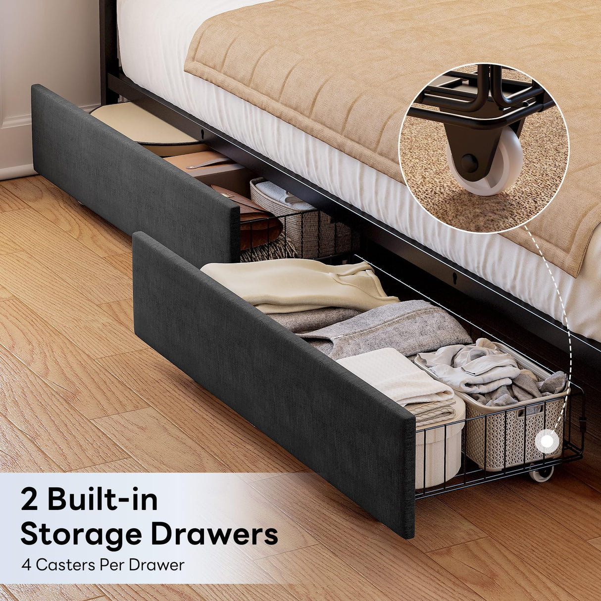 LIKIMIO Twin Corner Bed Frame with Storage Drawers and Charging Station, Modern Twin Daybed with LED Lights and Upholstered Guardrail, Gray LIKIMIO