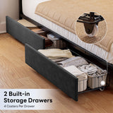 LIKIMIO Twin Corner Bed Frame with Storage Drawers and Charging Station, Modern Twin Daybed with LED Lights and Upholstered Guardrail, Gray LIKIMIO