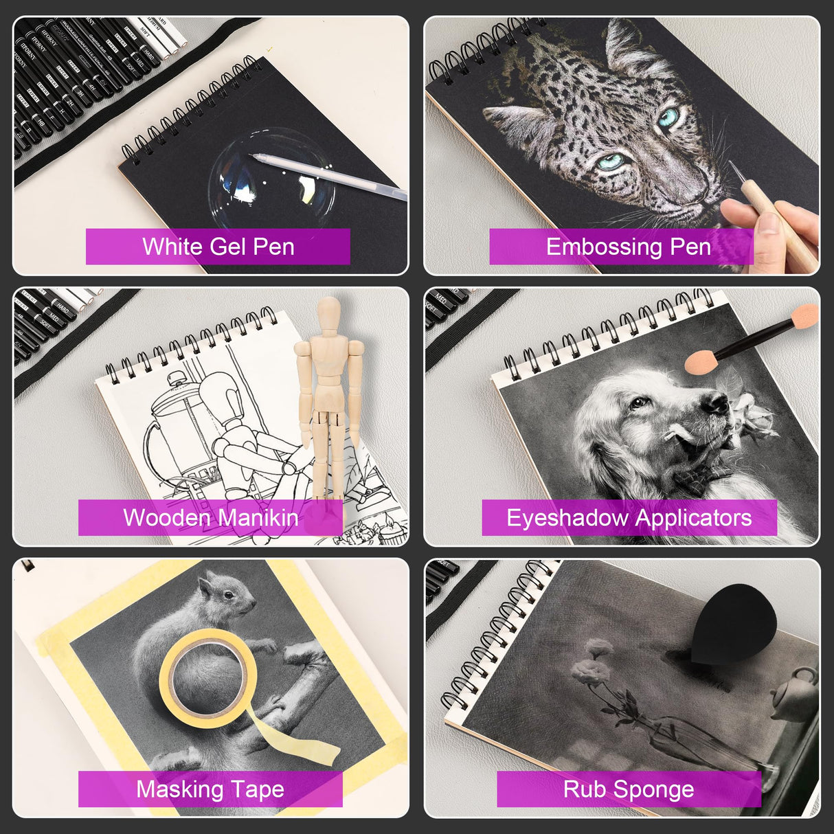 HIFORNY 70 Pcs Drawing Set Sketching Kit - Sketch Pencils Art Supplies for Adults Artists Kids with 3-Color Sketchbook,Graphite,Pastel,Charcoal Pencils,Blending Tools HIFORNY