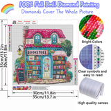 Pink Bookstore Diamond Painting Kits for Adults, 5D Diamond Art Painting by Numbers Kits, DIY Diamond Dots Art Kits, Full Round Drill Diamond Paintings for Adults for Home Wall Decor, 13.8x13.8 in GUMITOON