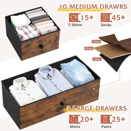 EnHomee TV Stand for 55" TV with 13 Drawers, Long Dresser TV Stand for Bedroom, Large Dressers & Chest of Drawers for Bedroom Living Room Entry, Sturdy Metal Frame,39.4"Wx 31.5"H x 11.8"D,Rustic Brown EnHomee
