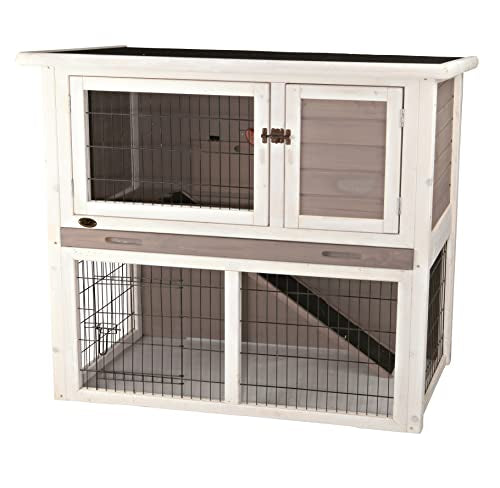 TRIXIE Pet Products Rabbit Hutch with Sloped Roof (M), Gray/White - WoodArtSupply