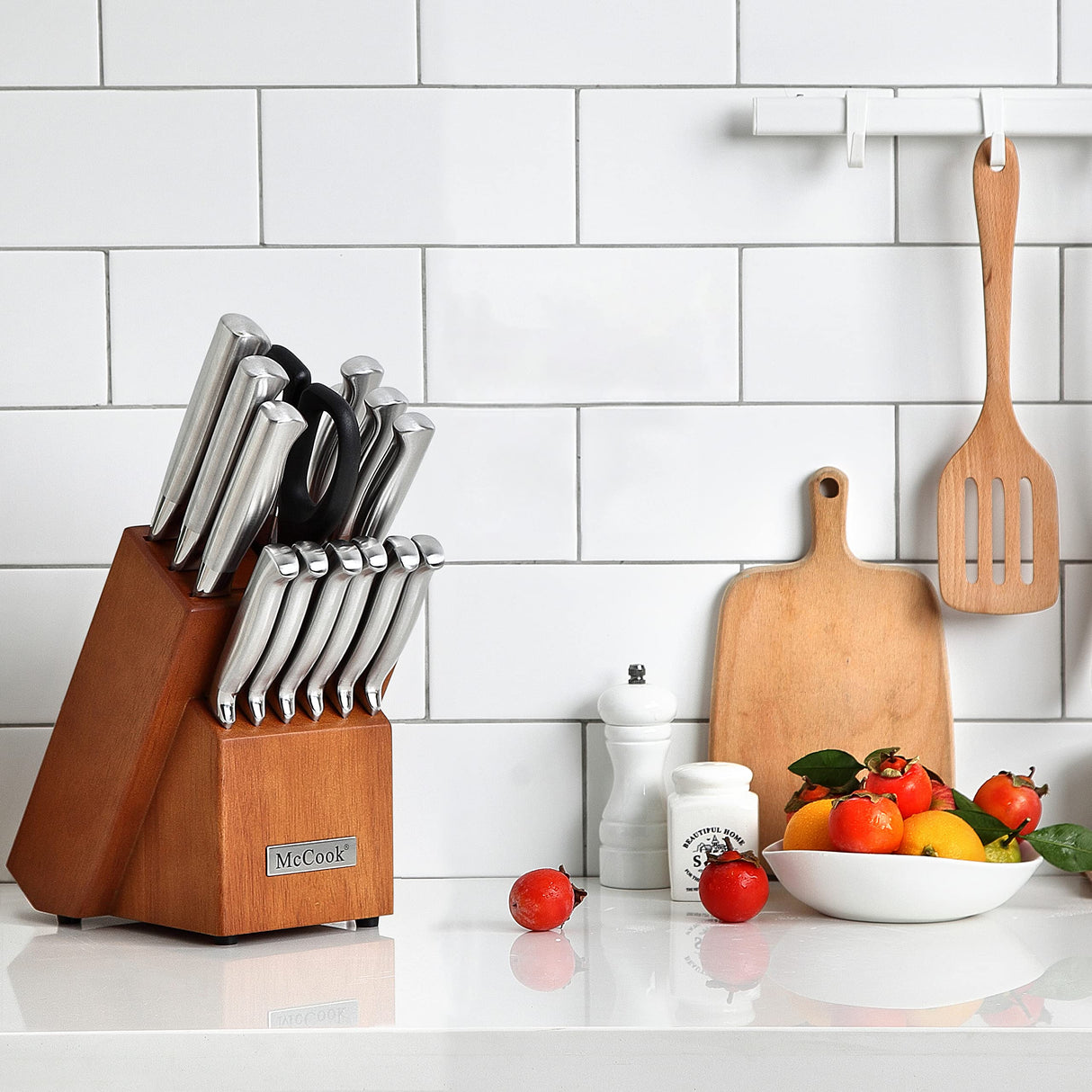 McCook® Knife Sets, German Stainless Steel Kitchen Knife Block Sets with Built-in Sharpener McCook