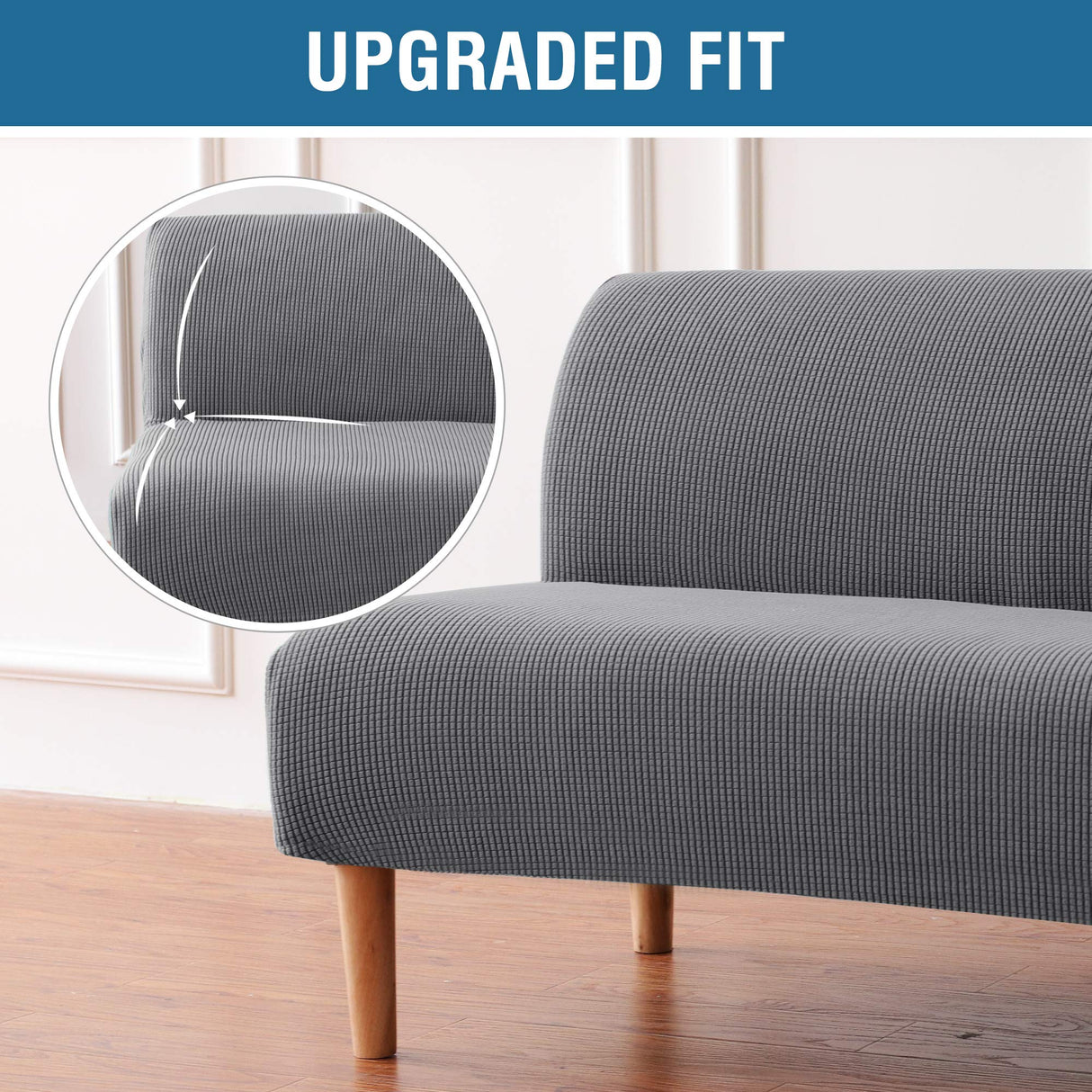 H.VERSAILTEX Armless Futon Cover Stretch Sofa Bed Slipcover Protector Elastic Feature Rich Textured High Spandex Small Checks Jacquard Fabric Futon Cover, Machine Washable, Gray H.VERSAILTEX