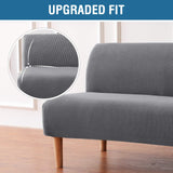 H.VERSAILTEX Armless Futon Cover Stretch Sofa Bed Slipcover Protector Elastic Feature Rich Textured High Spandex Small Checks Jacquard Fabric Futon Cover, Machine Washable, Gray H.VERSAILTEX