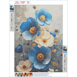 GDYEEH DIY 5D White and Blue Flowers Diamond Art Kits, Round Full Drill Poppies Diamond Painting Picture, Fantasy Painting by Numbers Art Kits for Adults Beginners Home Wall Decor 12x16 inch GDYEEH