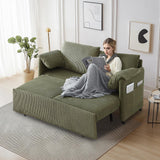 CAPCAEK Queen Size Pull Out Couch Sleeper Sofa Bed, 3-in-1 Convertible Futon Couch for Living Room with Storage Pockets & Arm Pillows, Modern Corduroy Sofa Bed(Green) CAPCAEK
