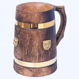 collectiblesBuy Handmade Wooden Beer Mug Stein Brass Barrel Design With Embossed Metal Lion Wood Tankard Beverages Vintage Style Medieval Inspired Kitchen & Bar Accessories collectiblesBuy