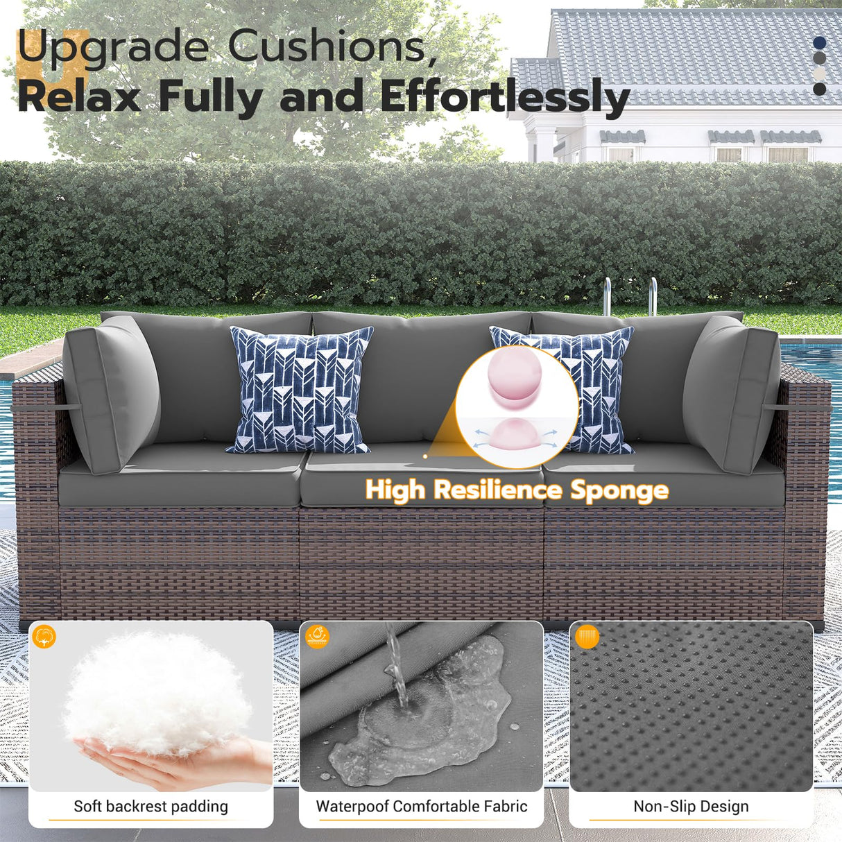 UDPATIO Patio Furniture Set with Fire Pit Table, 8 Piece Outdoor Sectional Modular Sofa, Wicker Outdoor Furniture Conversation Sets with Waterproof Cover for Backyard Deck (Brown/Dark Grey) UDPATIO