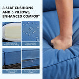 Yaheetech 3-Seat Patio Wicker Sofa, Outdoor Rattan Couch with Furniture Cover, Deep Seat High Back with Cushions & Throw Pillows for Deck/Porch/Balcony/Yard, Brown/Dark Blue Yaheetech