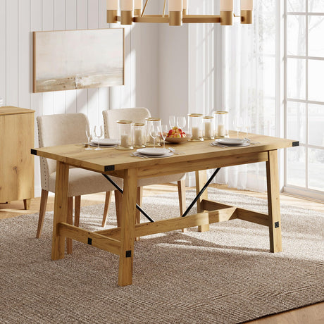 WAMPAT 4-6 Person Farmhouse Dining Table with Heavy Duty Wooden Legs, 67.7 Inch Rectangular Modern Wood Kitchen Table for Dining Room & Living Room, Oak Brown WAMPAT