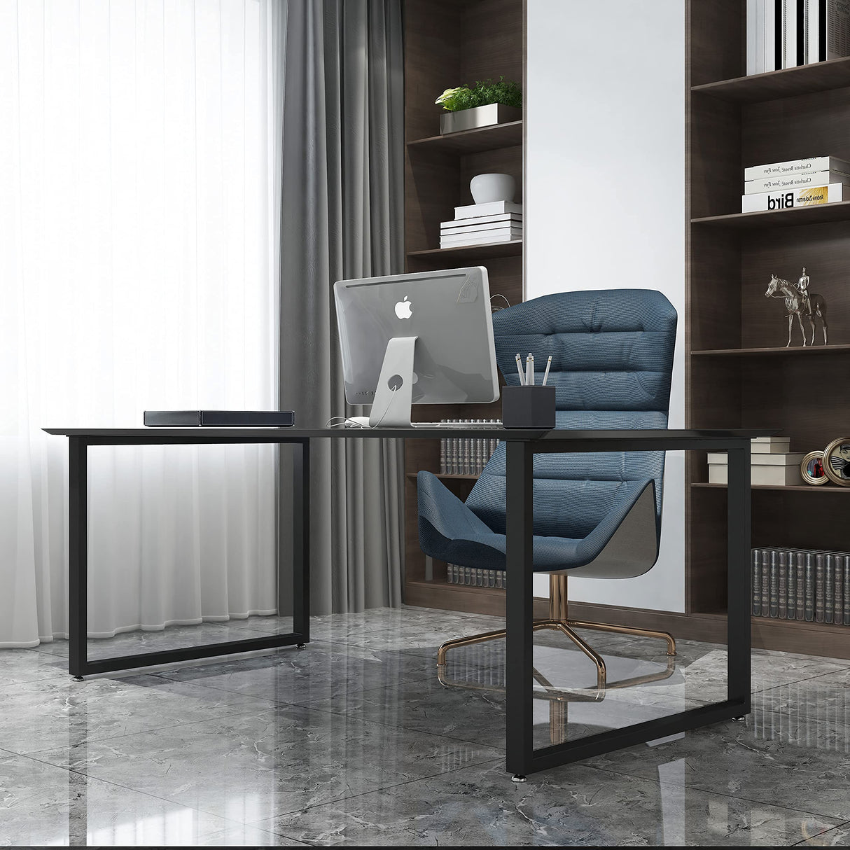 HOMEKAYT Metal Table Legs 28''Hight 35'' Wide Heavy Duty Furniture Legs, Modern Desk Legs Multiple Uses for Dinning Table Coffee Table (Rectangle Shape, 2pcs)-Black HOMEKAYT