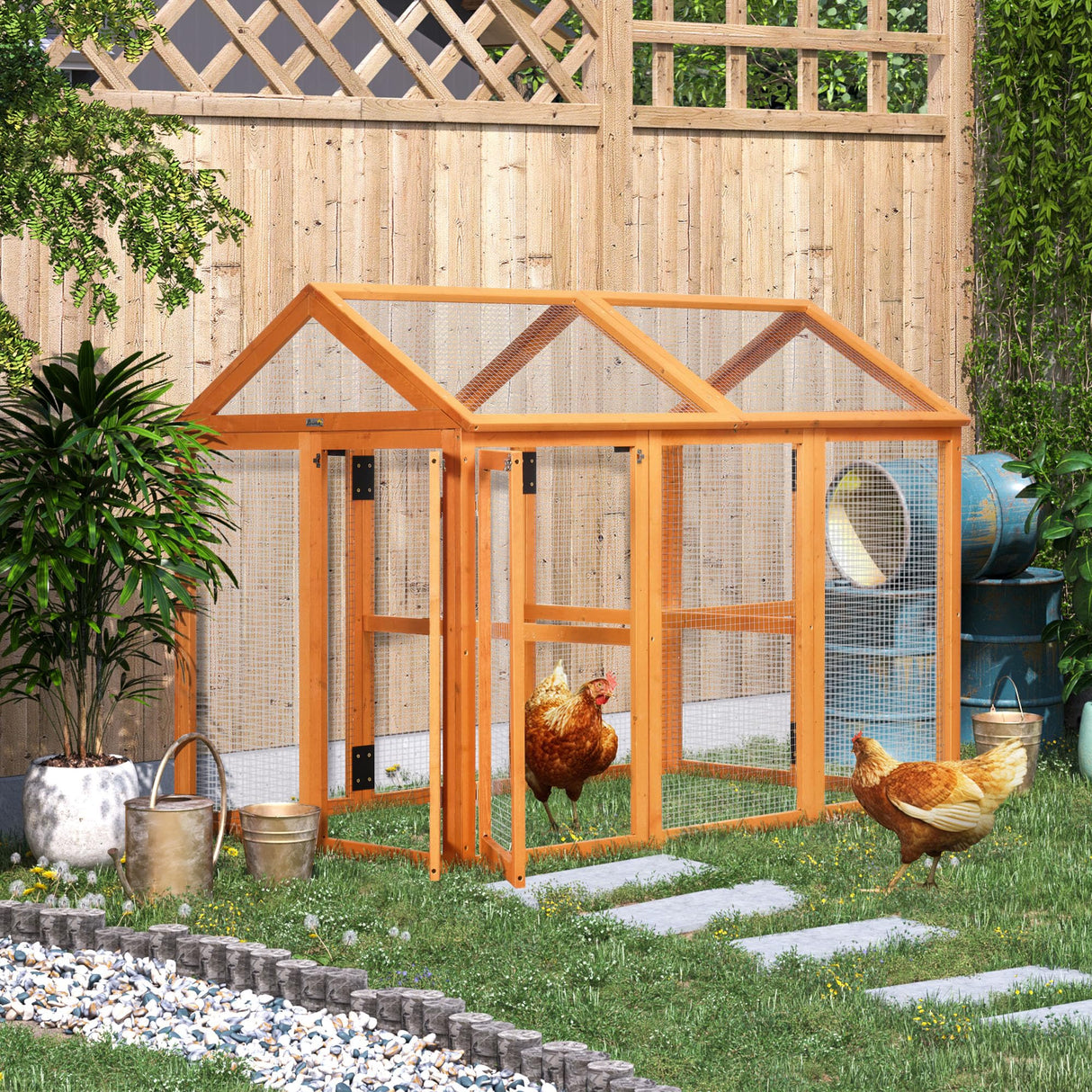 PawHut Chicken Run, Wooden Large Chicken Coop, Combinable Design with Perches & Doors for Outdoor, Backyard, Farm, 4.6' x 2.8', Orange PawHut