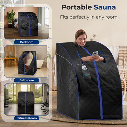 SereneLife Portable Sauna for Home, Infrared Sauna Tent with Heated Foot Pad and Folding Chair, Compact Personal Detox Sauna, Remote Control In-Home Spa, 40" x 33" - inch (Black)